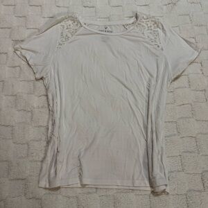 American Eagle AE Soft & Sexy Cream Lace Accent Top, Short Sleeve Tee, Large
